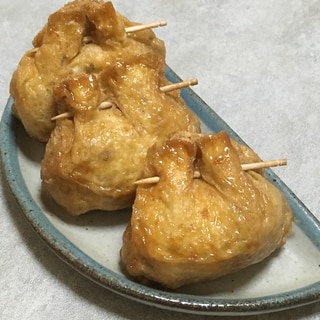 大根葉とひき肉の油揚げ袋煮♪